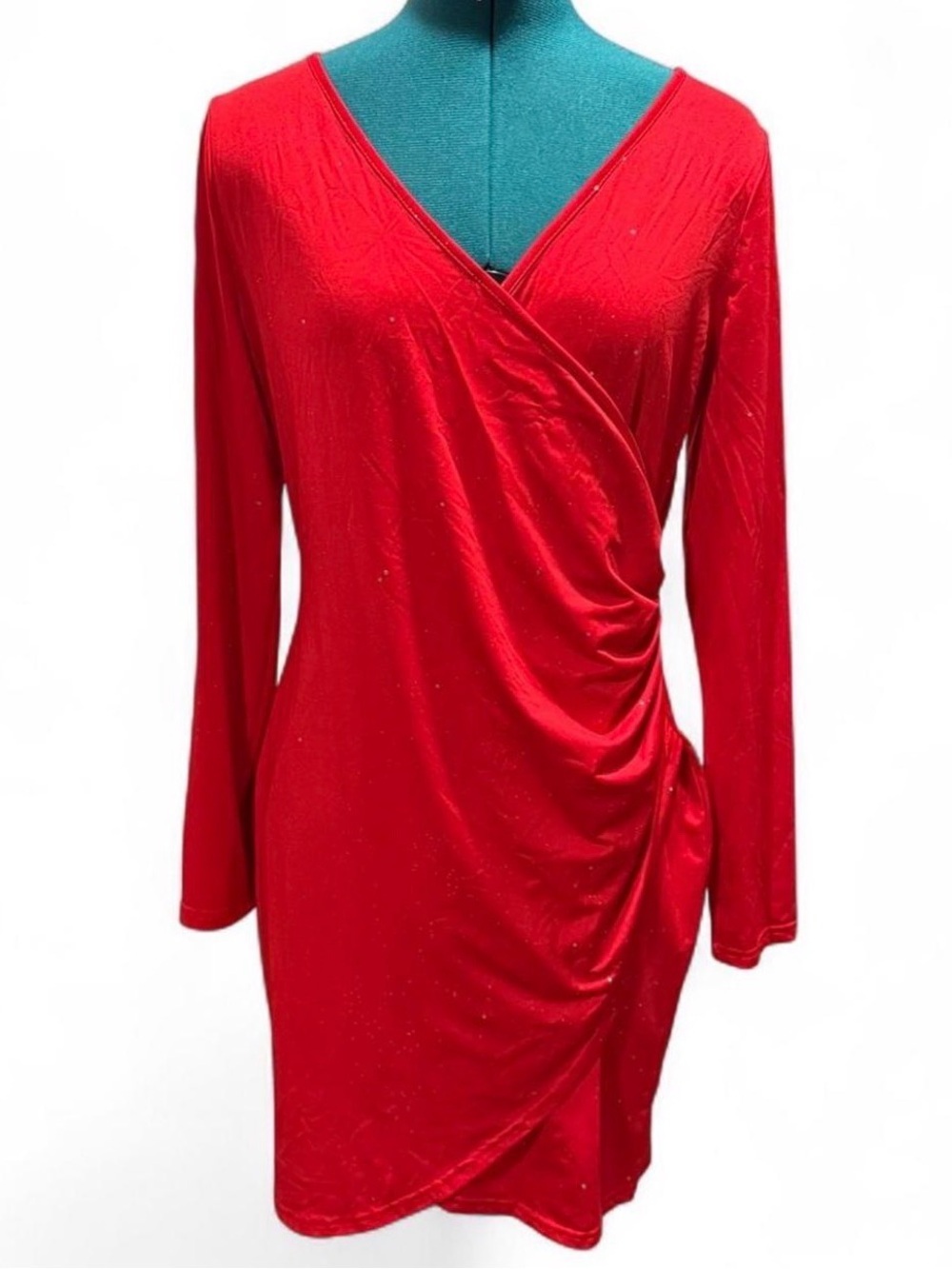 Chicme Women's Red Long-Sleeve Ruched Wrap Dress